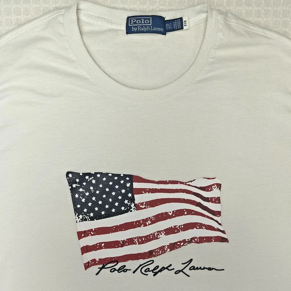 Polo Ralph Lauren Mens 2XLT Off White‎ American Flag Graphic T-Shirt Tall Fit